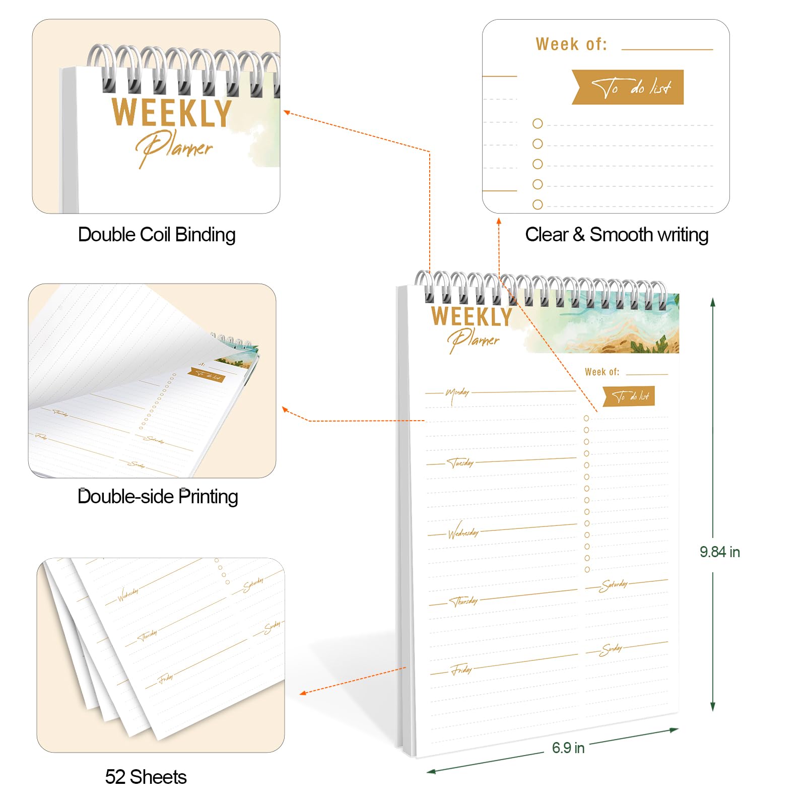 Planning Settimanale Da Tavolo, 52 Pagine B5 To Do List Pad, 17.6 x 25 cm, Planner Settimanale Scrivania,Planner Giornaliero,Blocchi Per Appunti Giornalieri Con Lista Delle Cose Da Fare, B5-KA