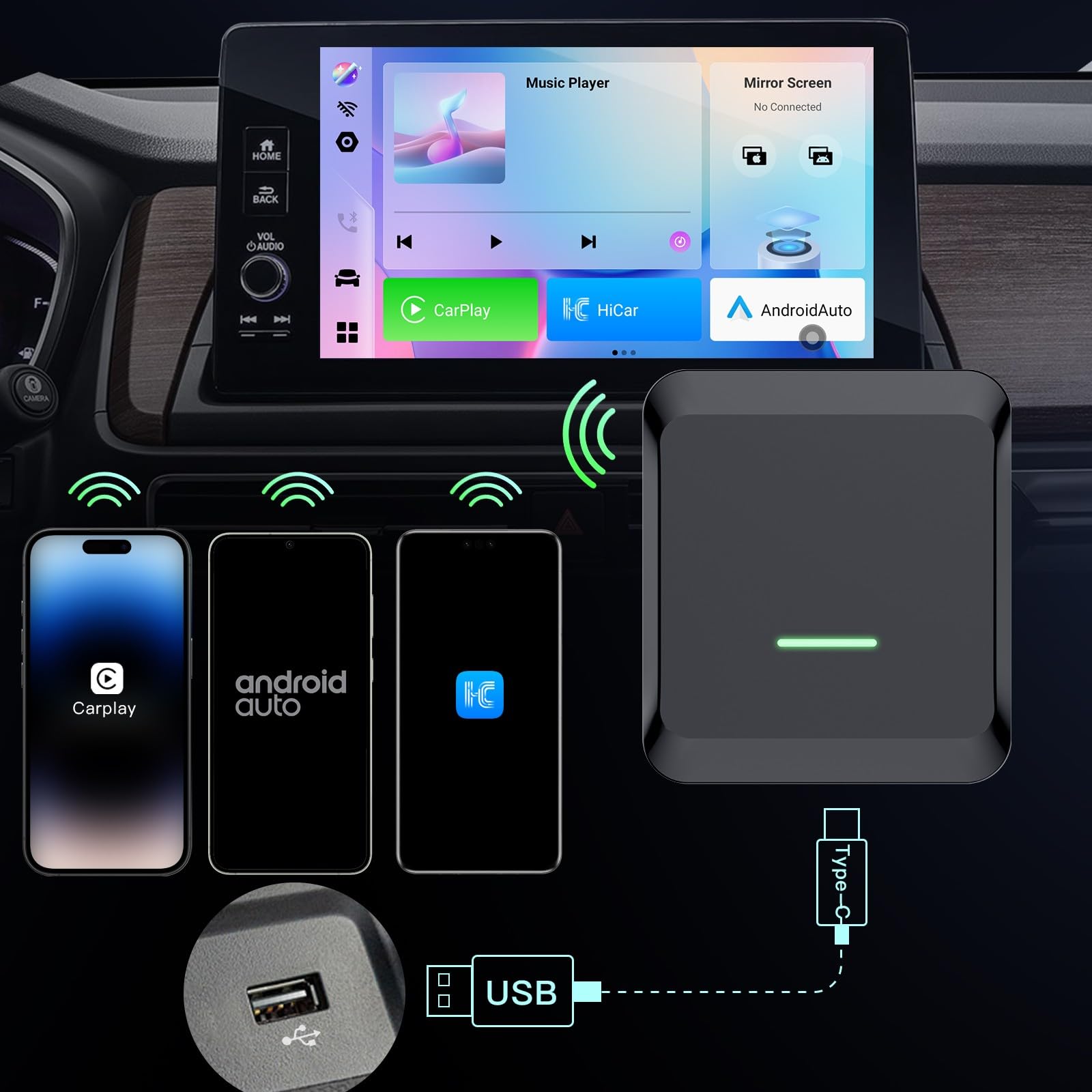 ZYWUOY Wireless per Carplay per Android Adattatore Auto, AI Box per Auto Wired, 4GB+32GB per Android 13