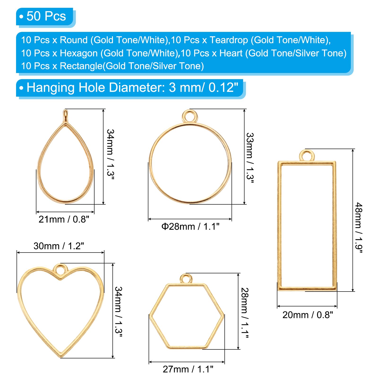 PATIKIL 50-Piece Multi-Shape Open Bezels - Resin Jewelry Making Supplies