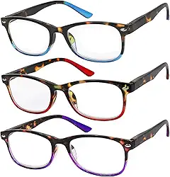 Success Eyewear Conjunto De 3 Óculos Leitura Com Dobradiça Mola, Ótimo Custo-Benefício, Para Homens E Mulheres, Vermelho, Azul Roxo, 2,25