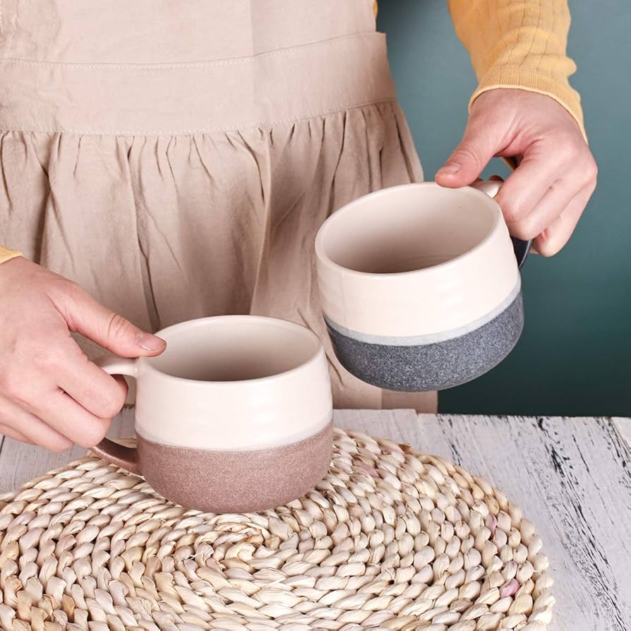 Amazon.com: Bosmarlin Ceramic Large Latte Coffee Mug Set of 2 for