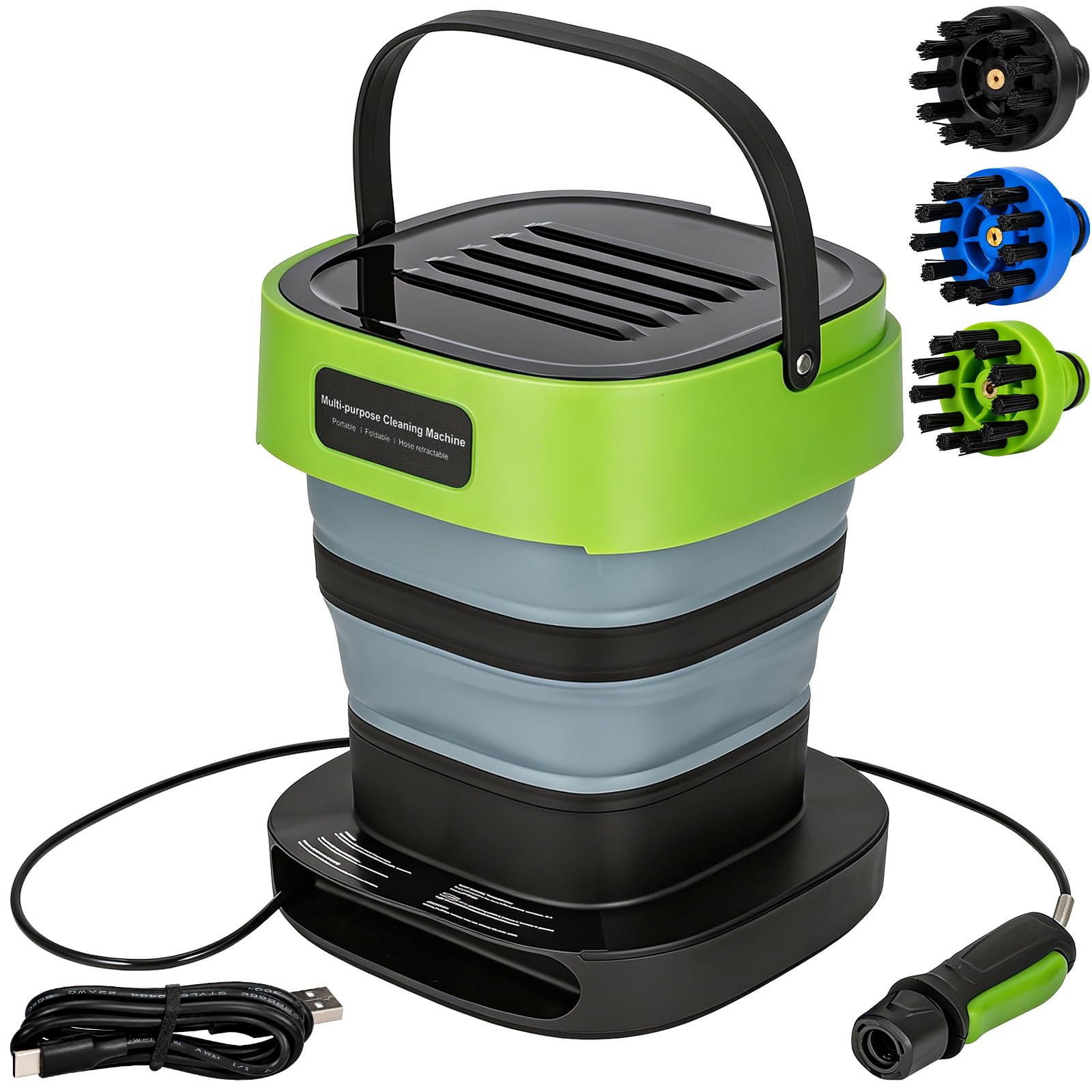 GROWNEER Pressure Washer, 12L Tank Foldable Pressure Washer, 2000 mAh Battery, Ideal for Bicycle Cleaning, Camping, Yard Work, and Dog Washer, USB-C Charging, 2.3m Hose, IPX5