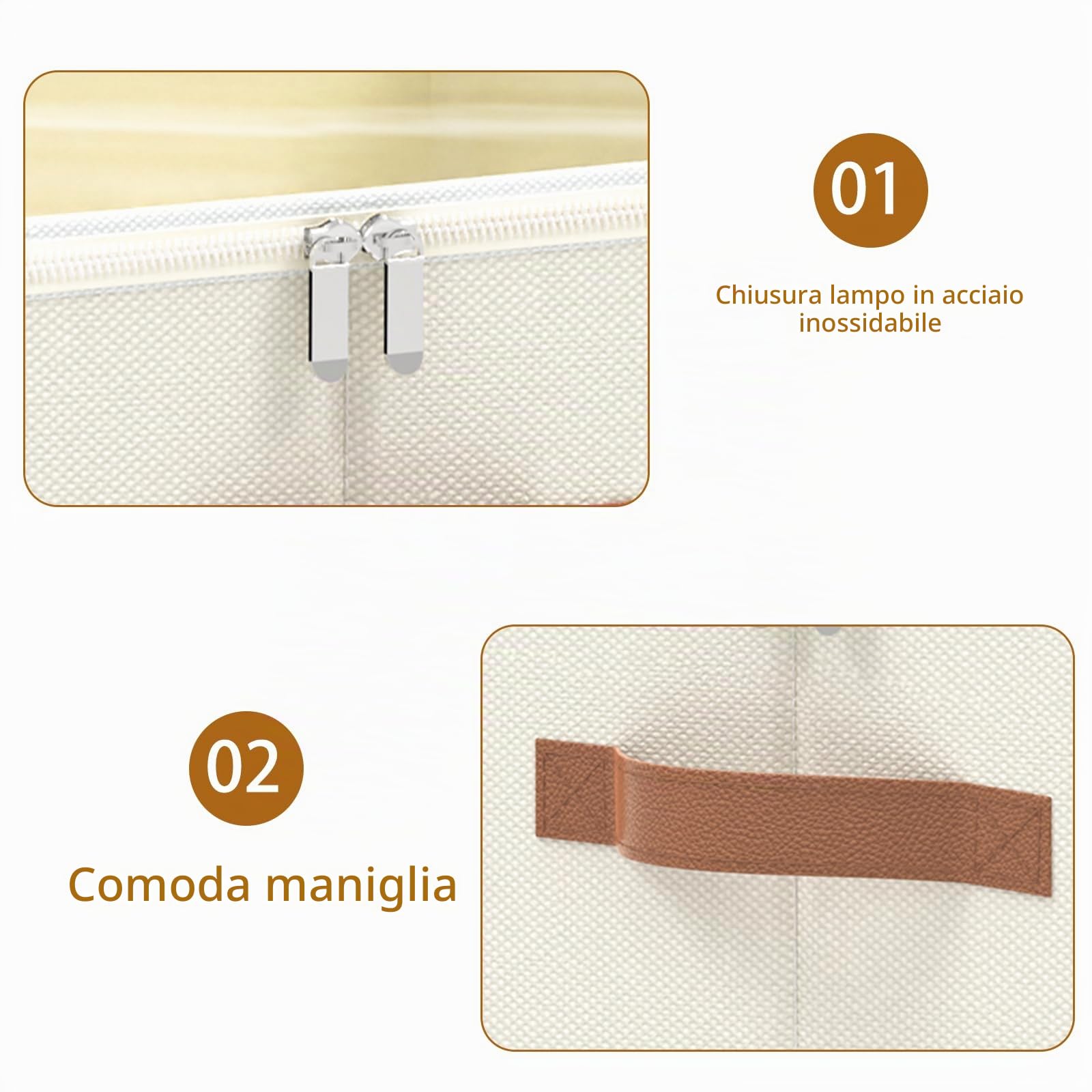 OUTBROS 2 Set Scatole Portaoggetti, Scatole Pieghevole, 50x40x30 cm, Beige | Scatole armadio in tessuto con coperchio per vestiti, Cassettiera per armadio interno con maniglie