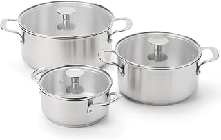KitchenAid Stainless Steel Sheet Edelstahl-Kochgeschirrset, 3-teilig, 16 cm/20 cm/24 cm Kochtöpfe, Induktionsgeeignet, backofengeeignet, spülmaschinenfest, Silber