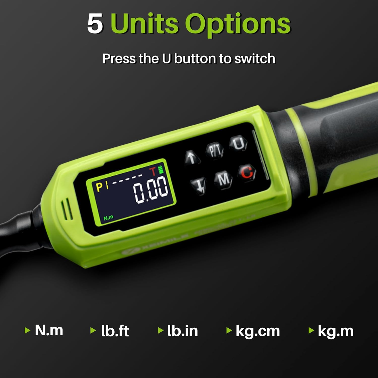 Digital Torque Wrench 1/4" Drive-4-266In.Lb/0.45-30N.m, Electric Torque Wrench With Vibration Buzzer LED Indicator,±2% Accuracy Five Units for Bike Motorcycle Car Auto Repair,DIY,Green Black