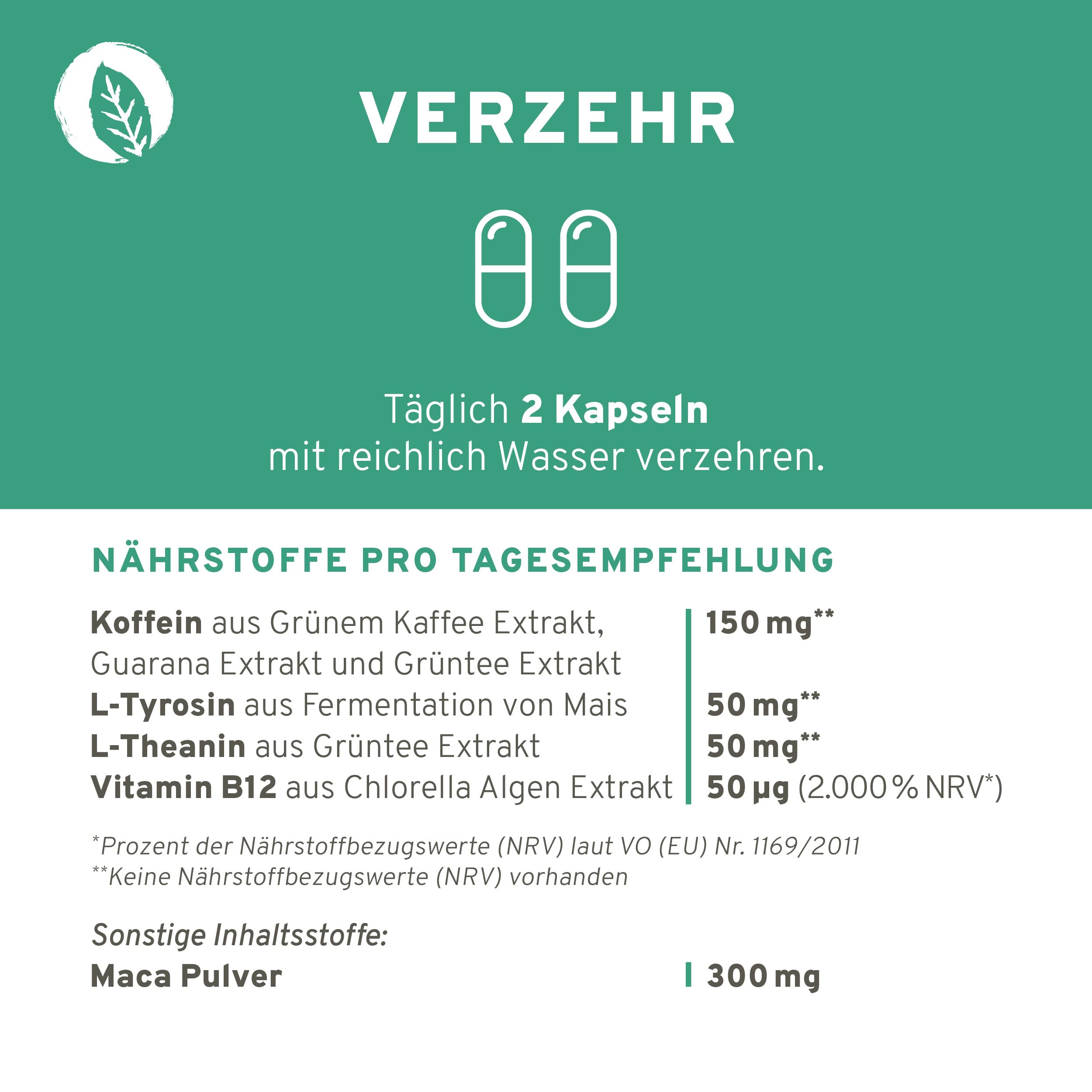 InnoNature Koffein Plus Kapseln | natürlich aus Grünem Kaffee + Guarana + Grüntee | 60 Kapseln, 150 mg Koffein, 50 µg Vitamin B12, vegan