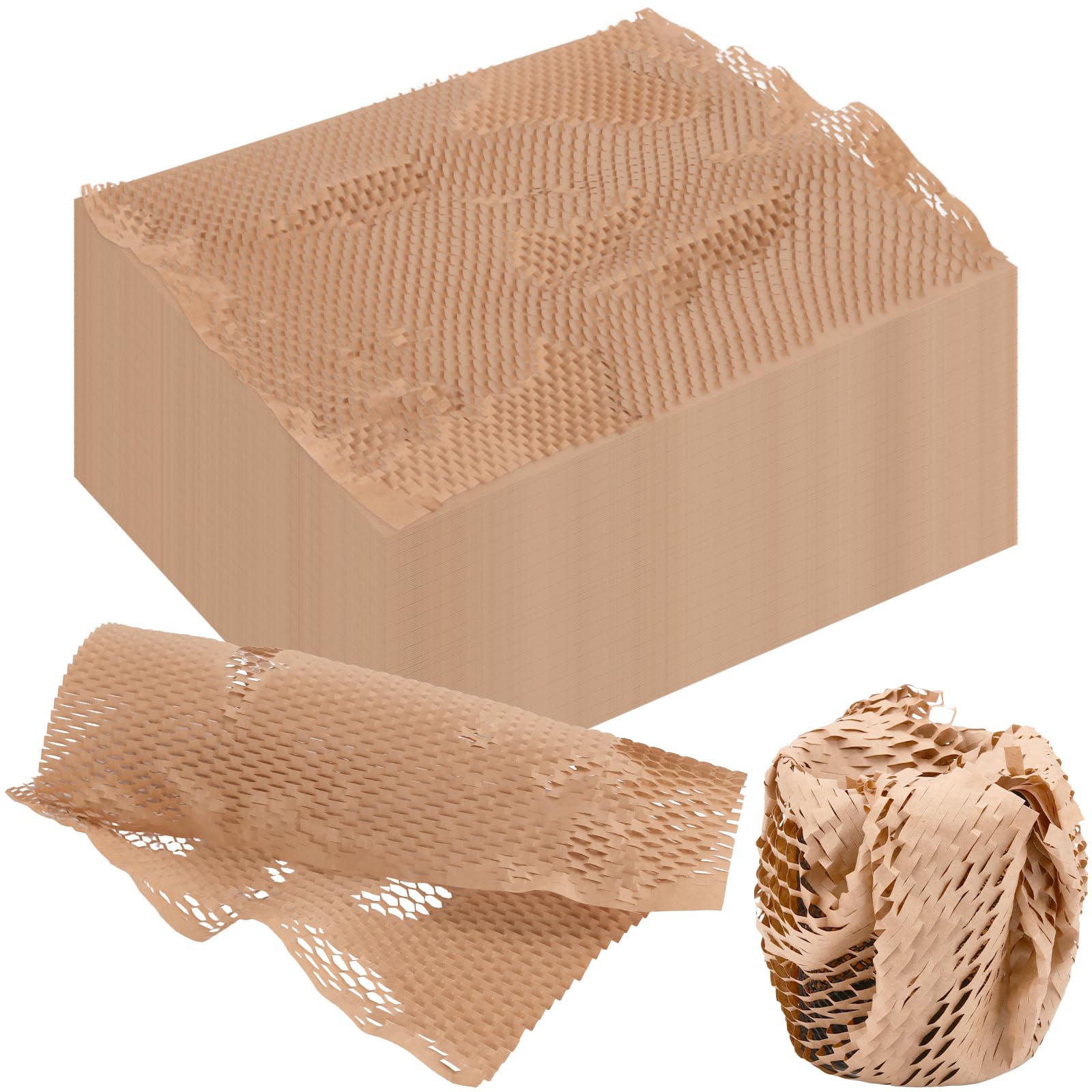 SINJEUN 200 Stück 38,1 x 30,5 cm Wabenverpackungspapierbögen, braune Packpapierbögen für Umzug, Polsterung, Versandverpackung