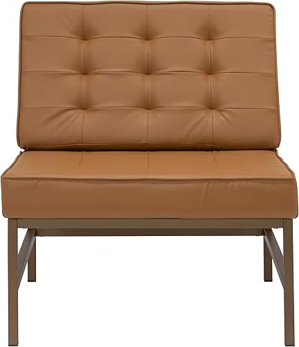 Miniatura 6 de Studio Designs Home Ashlar - Silla decorativa cuadrada de piel mezclada y marco de metal moderno, 250, bronceblanco