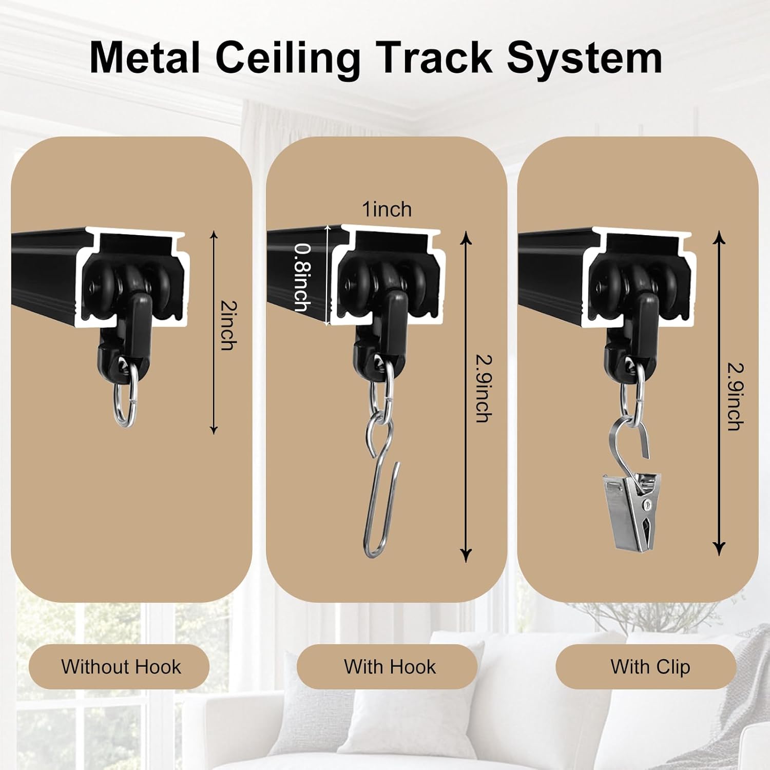 Ceiling Curtain Track, Heavy Duty Curtain Tracks System for Room Divider, Wall Mount Sliding Curtain Rail with Clip and Hooks Set for Living Room, Bedroom, Shower, Outdoor, Black,9ft-12ft