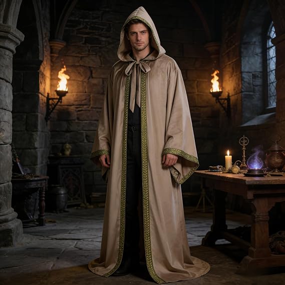 Colorful House Adults Hooded Velvet Wizard Cloak Costume for Halloween