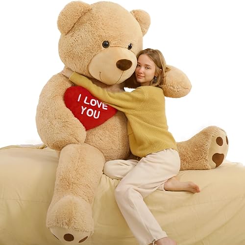 Miniatura 1 de Oso de peluche gigante de corazón rojo de 6 pies, oso de peluche grande con bordado I Love You para novia, Navidad, cumpleaños, regalos enormes de