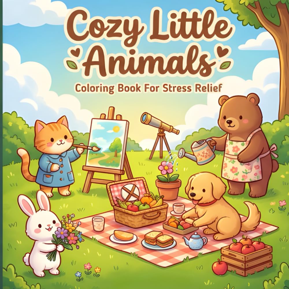 Cozy Little Animals: A Cute Animal Coloring Book for Adults Featuring Cozy Indoor & Outdoor Scenes for Relaxation, Mindfulness and Stress Relief