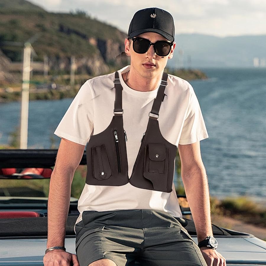 Borsa Antifurto Uomo Con Tracolla - Imbracatura In PU, Doppia Tasca, Per Smartphone E Portafoglio - Foto 8