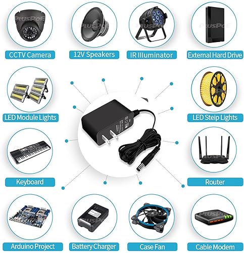 Miniatura 5 de PLUSPOE - Adaptador de fuente de alimentación de conmutación de corriente continua de 12 W cargador transformador de verrugas de pared de 12 W para