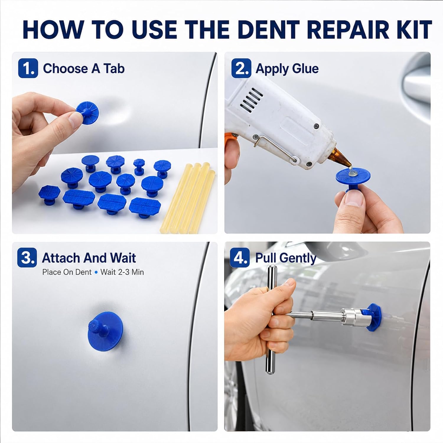 24pcs Dent Repair Puller Kit, Universal T Bar Dent Repair Paintless Dent Repair Puller, Dents Removal Kit Include T Bar Dents Puller &18 Auto Dents Pulling Tabs & 5 Glue Sticks for Car