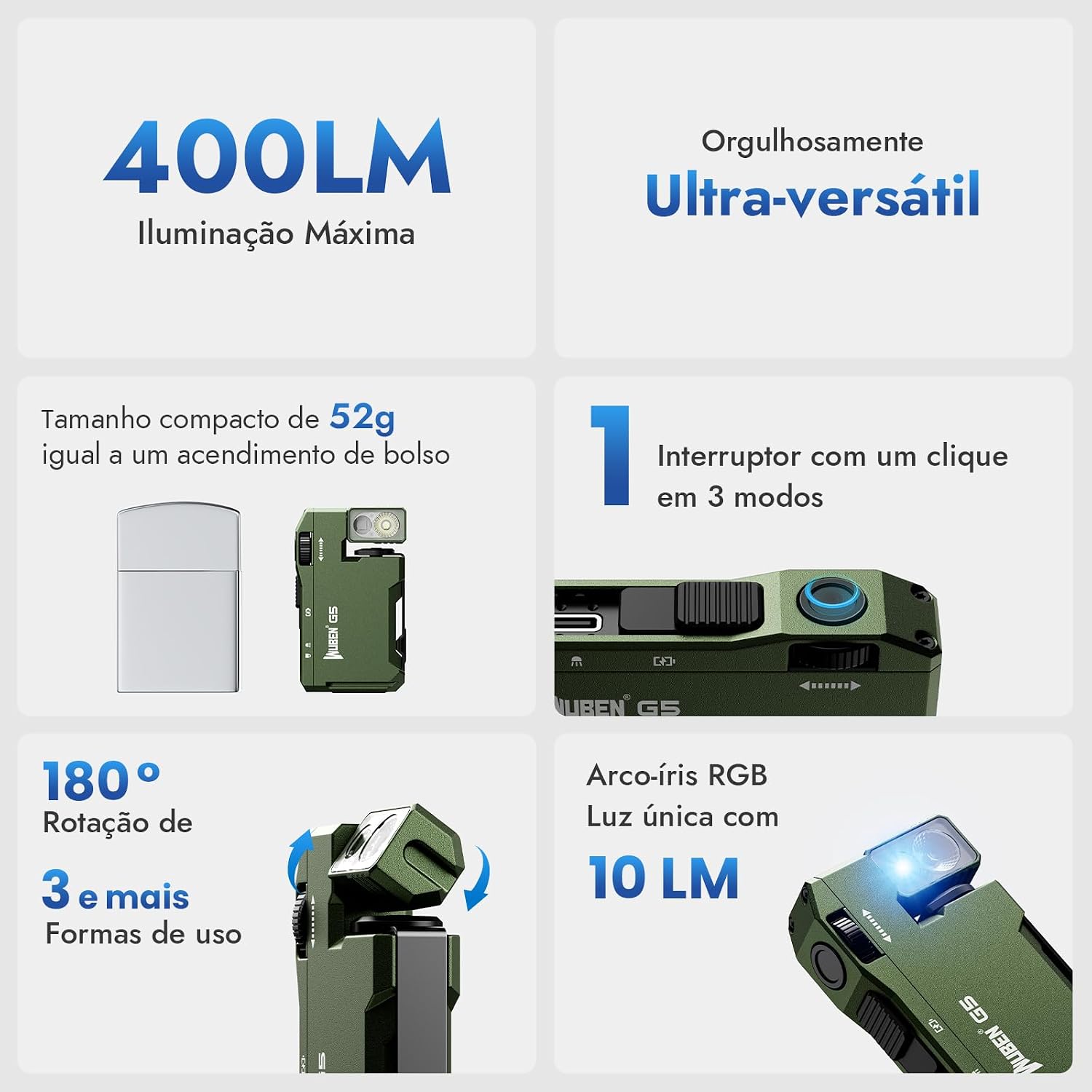 WUBEN G5 Lanterna LED Recarregavel 400 Lumens, Lanterna EDC de fonte de luz dupla com RGB, lanterna de bolso plana portátil, chaveiro magnético para emergências domésticas ao ar livre (Verde) WUBEN G5 Lanterna LED Recarregavel 400 Lumens, Lanterna EDC de fonte de luz dupla com RGB, lanterna de bolso plana portátil, chaveiro magnético para emergências domésticas ao ar livre (Verde)