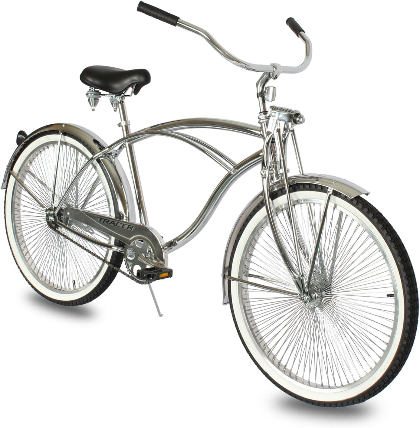 Tracer Cheetah 26-in Retro Beach Cruiser for Adults, Female/Male Style Stretch Cruiser Bike, Single Speed,High Rise Handlebar-Chrome