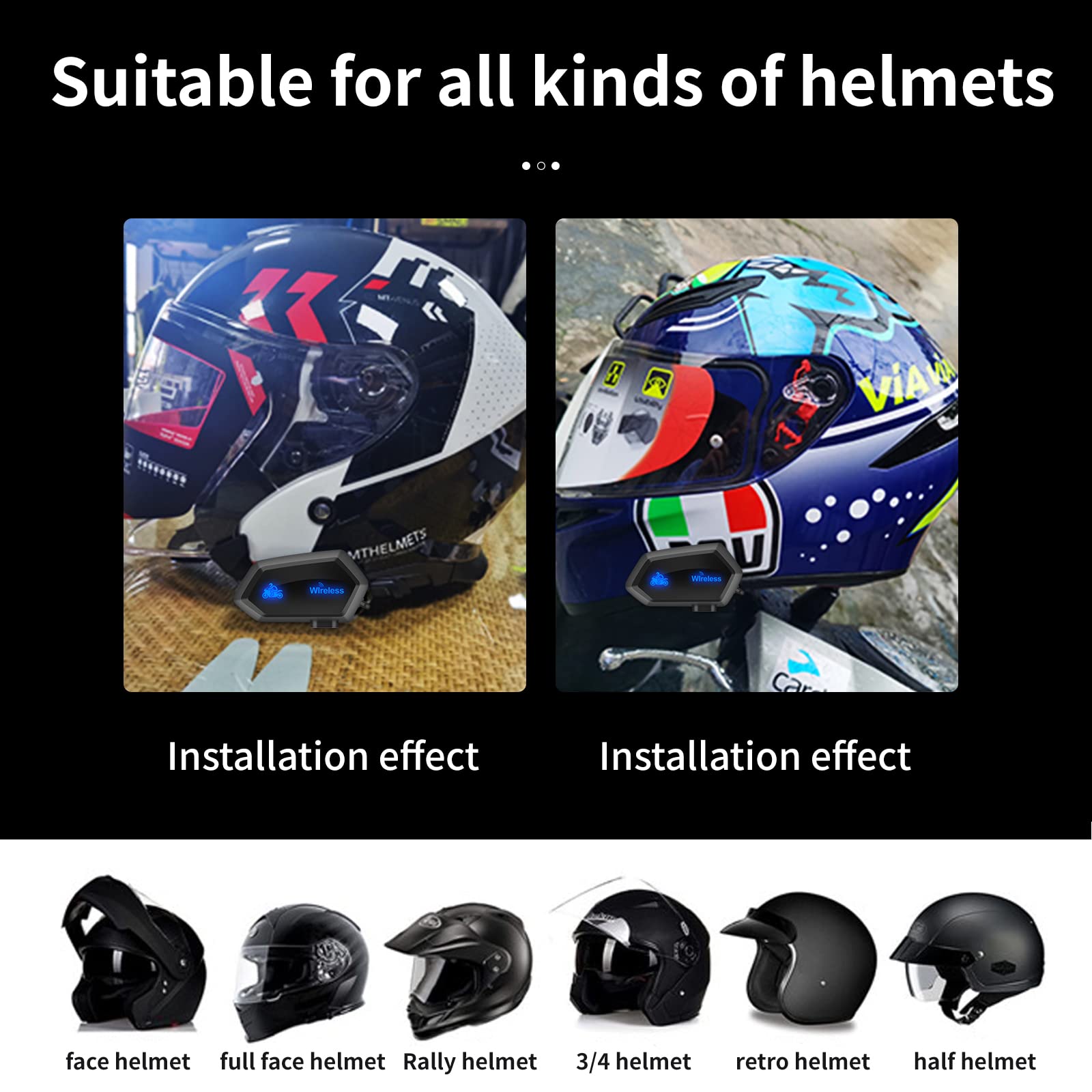 OBEST Casque de Moto Bluetooth 5.0 Sans Fil Étanche, Contrôle Musique, Mains Libres, Suppression du Bruit, Connecte 2 Téléphones, Appelle Siri, Pour Cyclisme, Ski, Course