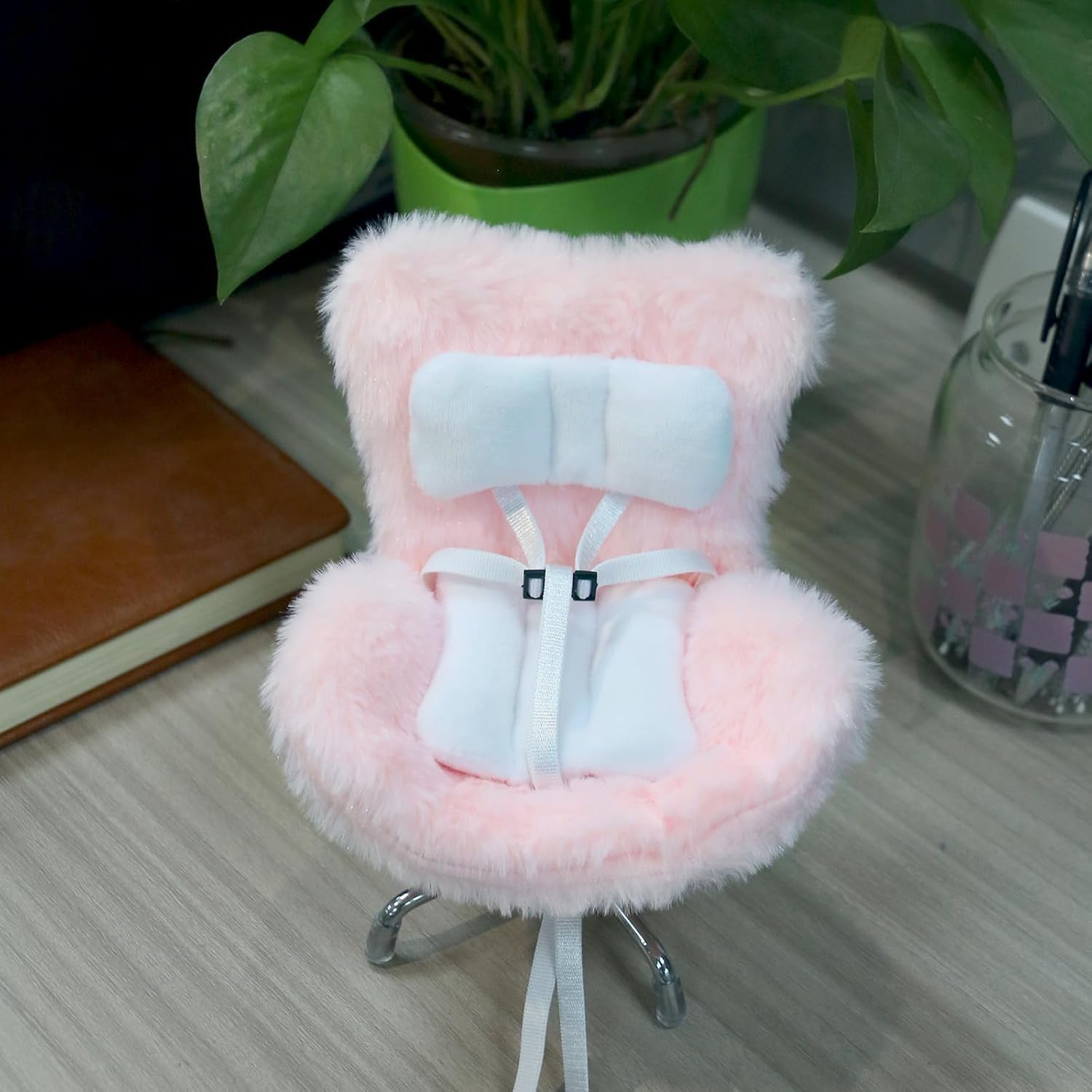 Doll Car Seat Compatible with Labubu, Chair for 3–8 inch Dolls - Adjustable Safety Strap, Air Vent Clip & Desktop Stand, Soft Cushion, Cute Car Ornament Gift for Collectors & Fans (Pink)