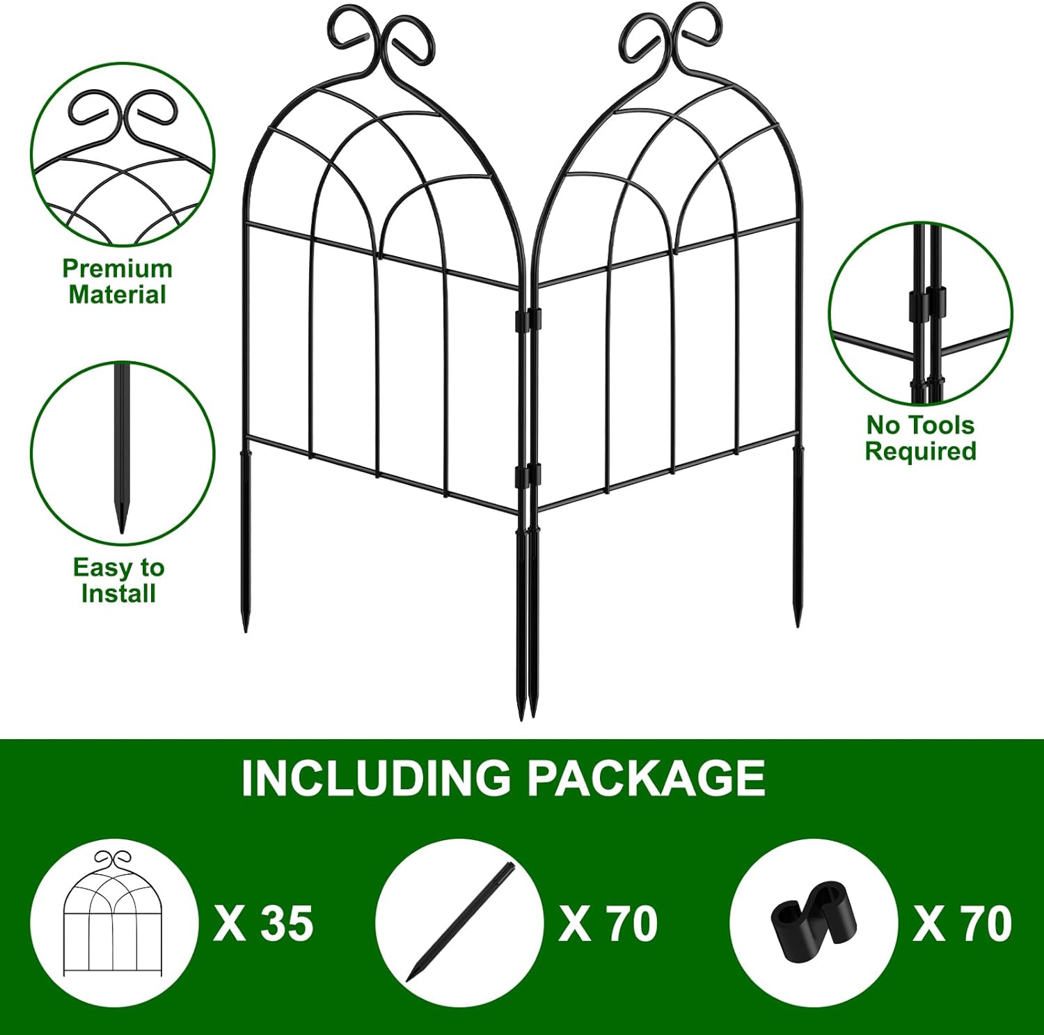 CADUEK 37ft (L) x 22in (H) Decorative Garden Fencing Border, 35 Pack Small Fence Panels, Rustproof Garden Fence Animal Barrier for Landscape Patio Yard Outdoor