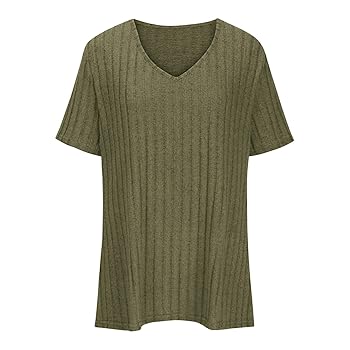その他 SALSATION TOPS round neck Size S Plus Size Tops for Women Dressy Short Sleeve Ribbed Knit