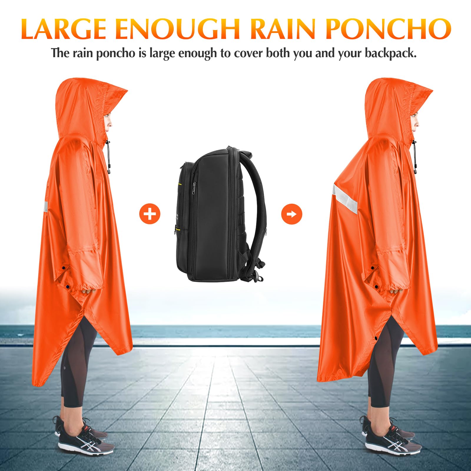 Veste de pluie imperméable pour femme, unisexe, légère, imperméable multi-usage pour l'extérieur, le camping, la randonnée et la pêche, orange, Taille Unique