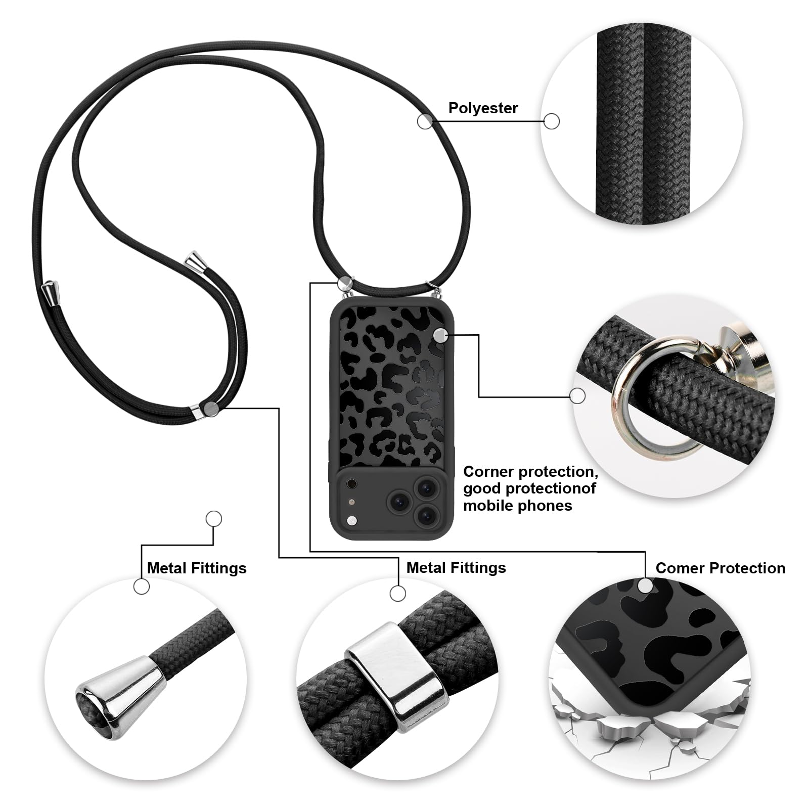 Xylota Coque Pour IPhone 16 6,1'' Avec Cordon, Aesthetic Motif