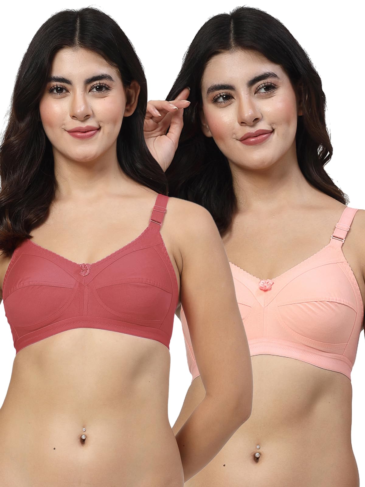 lily Black, Pink Seamed Non Padded Minimizer Bra (C703-Black-Peach)-picture-20