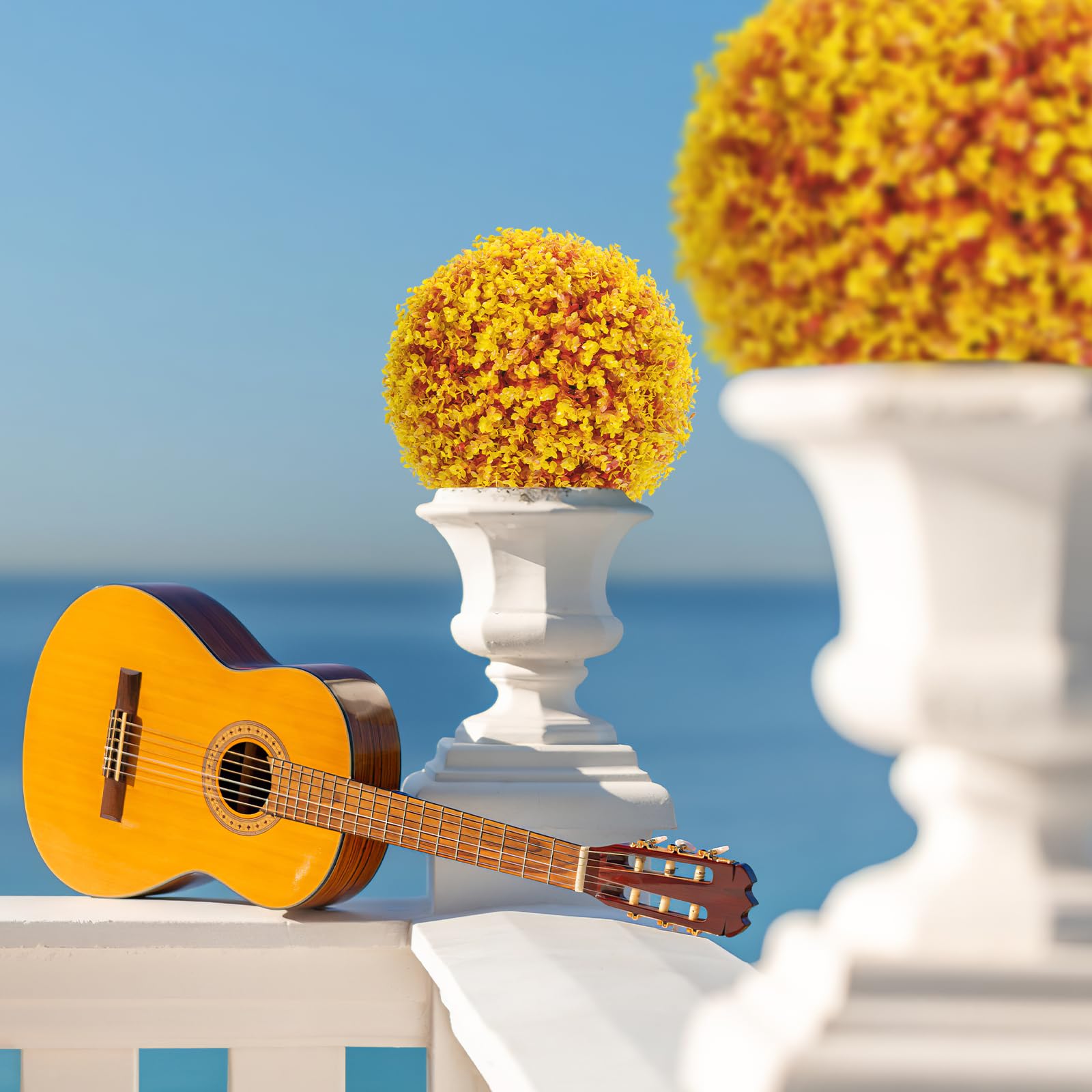 DANF 2 Pack Boxwood Balls 16 Inch, Artificial Plant Topiary Ball 8 Layers Leaves, Faux Round Boxwood Plants for Patio Backyard Garden Wedding Party Decor (Yellow)