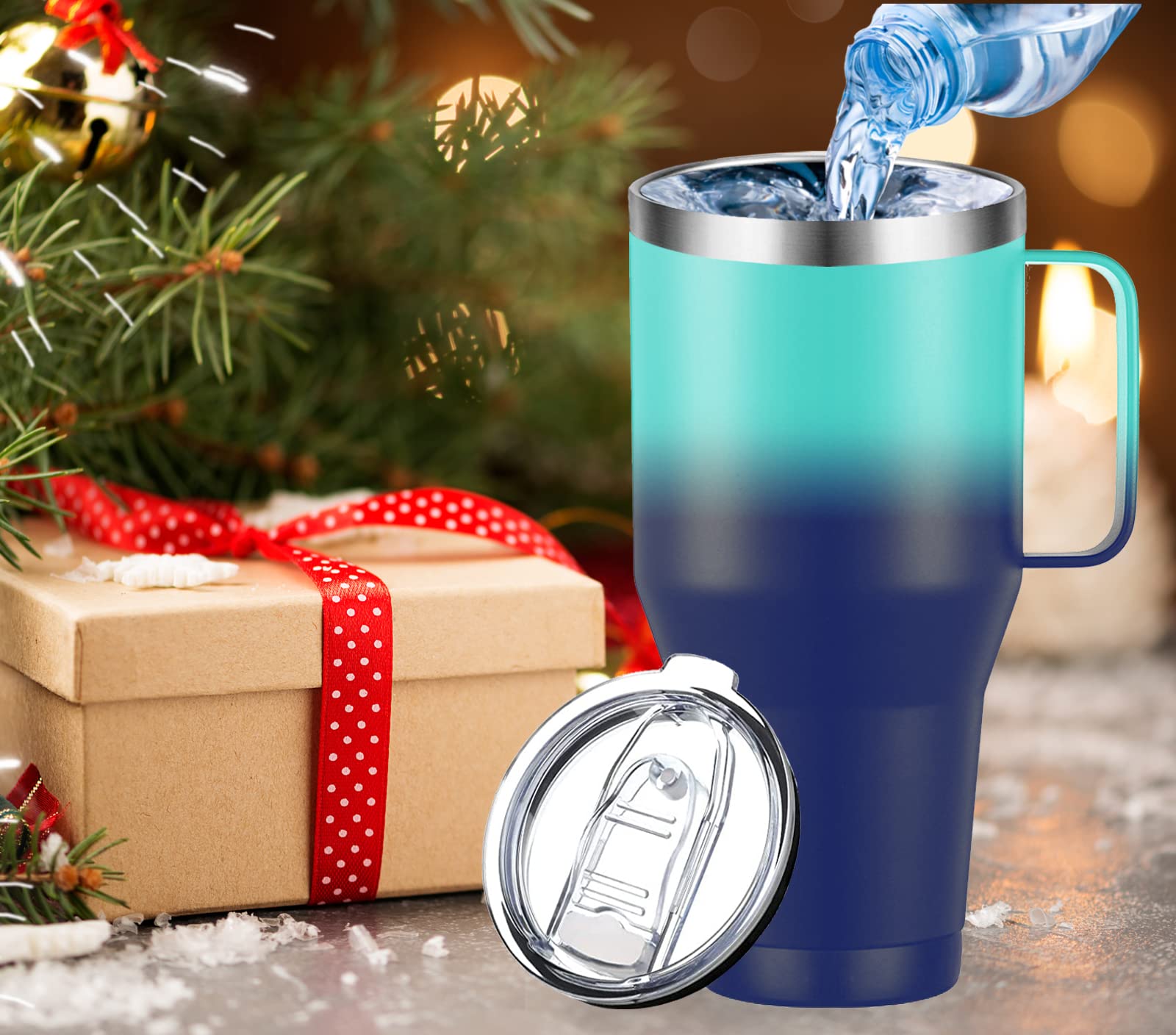 Coffee Tumbler with Handle.40oz Insulated Travel Mug with Lid and Straw.Stainless Steel Double Wall Vacuum Leak Proof Coffee Cup Tumbler.Keeps Drinks Cold or Hot.