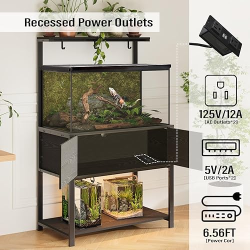 Miniatura 5 de Fienveorn - Soporte para tanque de peces de 40 a 50 galones con tomas de alimentación de luz LED, soporte de metal resistente para acuario con