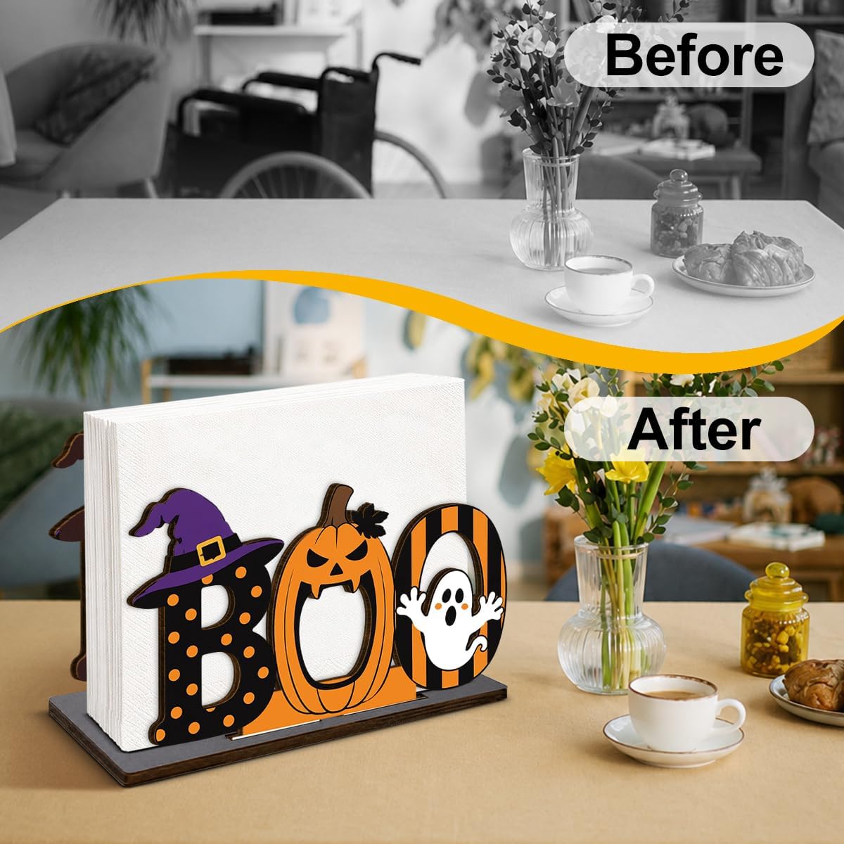Funny Wooden Boo Halloween Napkin Holder, Halloween Kitchen Table Decor