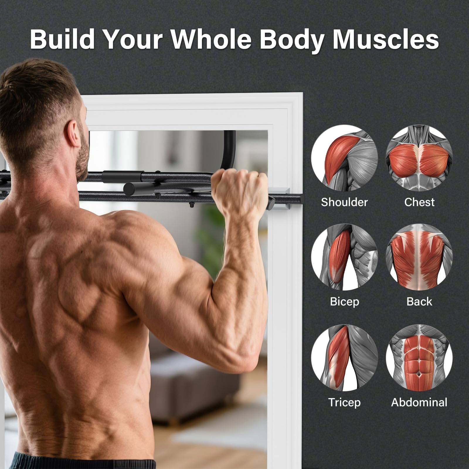 Klimmzugstange Türrahmen, Pull Up Bar ohne Schrauben mit 200kg Belastbarkeit, Türreck für Home Training, Multifunktions-Klimmzugstange für Zuhause, Schwarz