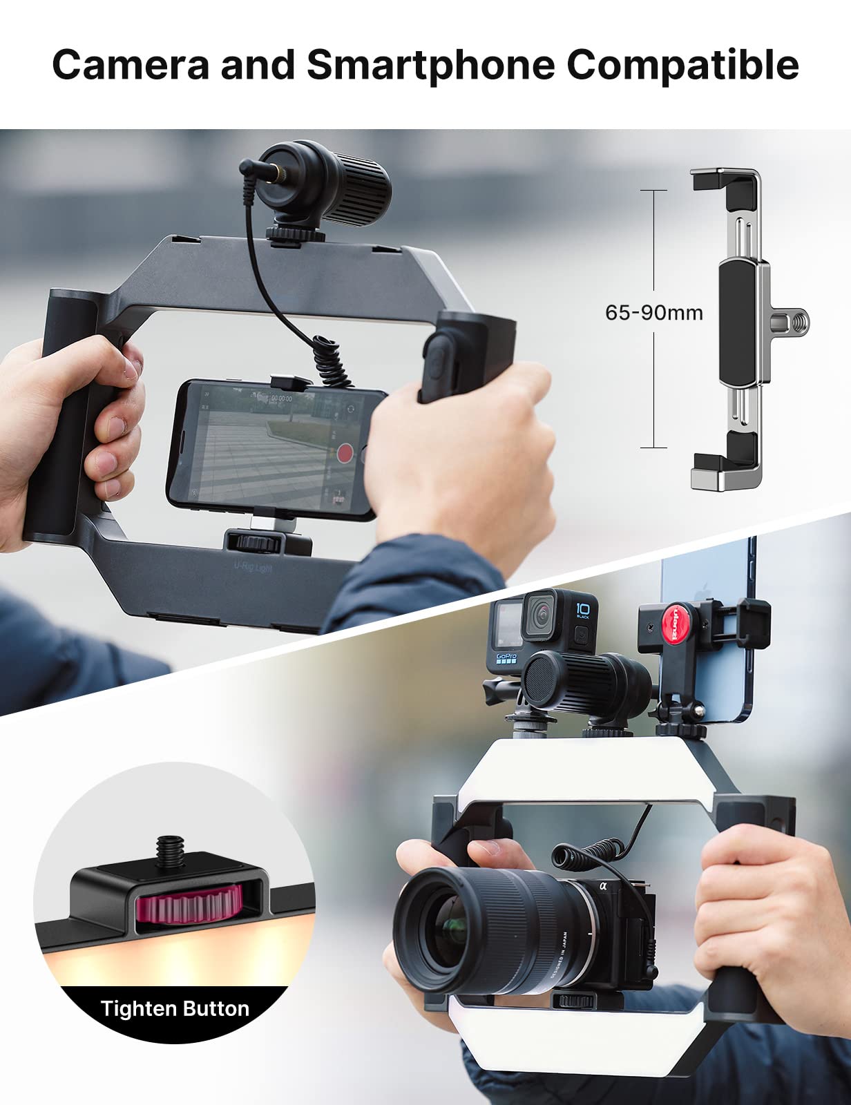 Ulanzi U-Rig Smartphone Video Rig con Luz, Estabilizador de Teléfono Móvil y Cámara SLR para Smartphones de 4-7 Pulgadas