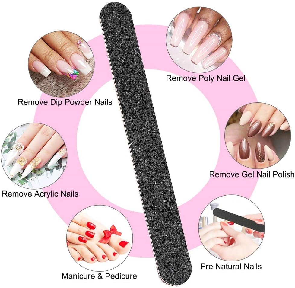 12Pcs Coarse Nail File Set Professional, Emery Boards for Nails 100/180 Grit, Heavy Duty Nail Files for Acrylic/Gel/Natural Nails, Large Nail Filer for Home and Salon Use