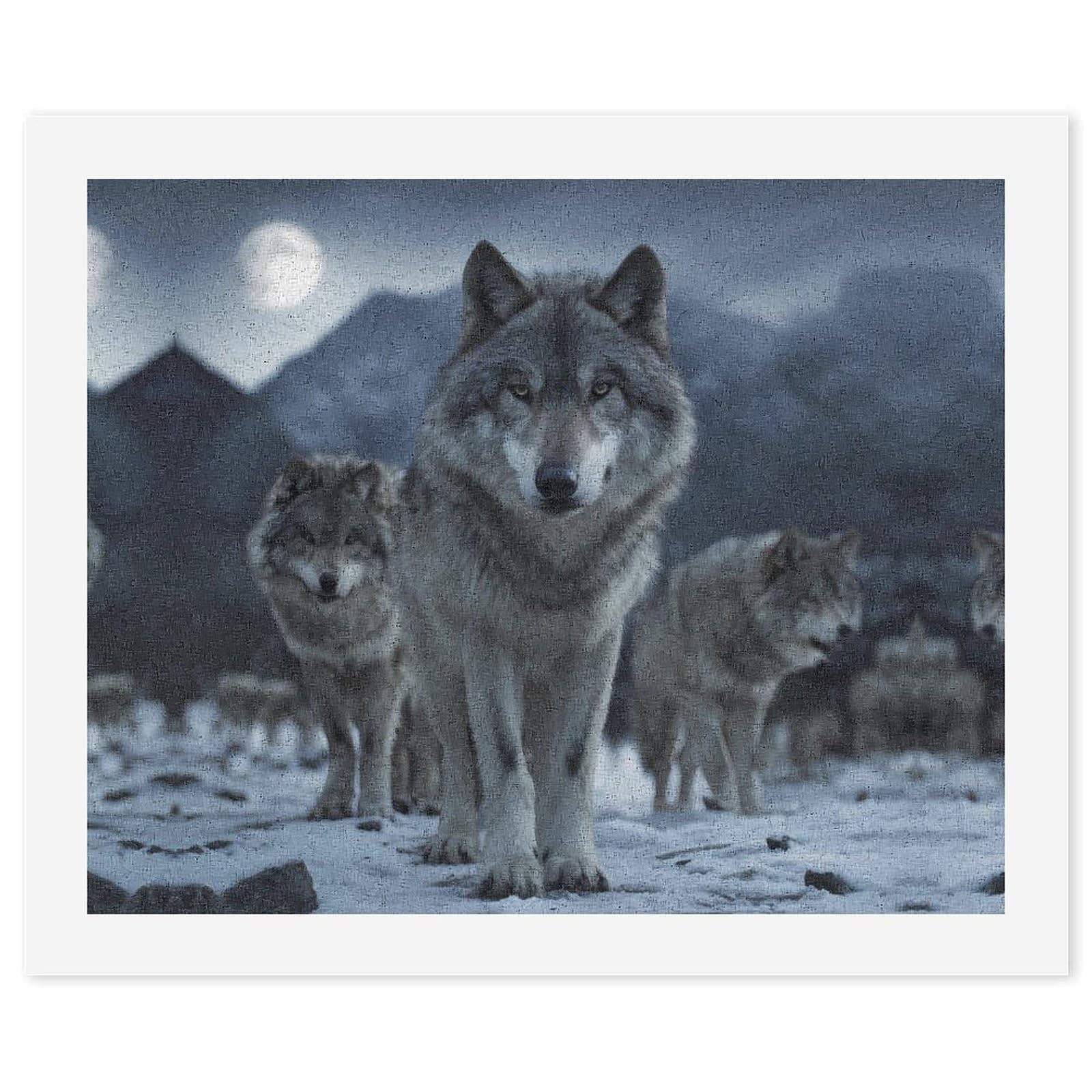 Malen nach Zahlen, Motiv: Wolf in der Nacht, Mond, für Erwachsene, Anfänger, bunt, DIY, einfaches Malen für Zuhause, Wanddekoration