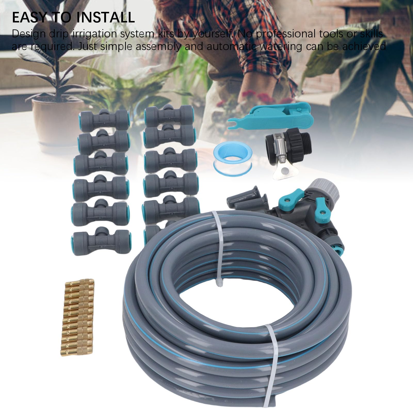 FLEXMAN Sistemas di Irrigazione a Goccia da 10M, Kit di Irrigazione a Goccia Automatica per Giardino, Set di Attrezzature per Prato da Patio con Gocciolatore Regolabile per Tubo