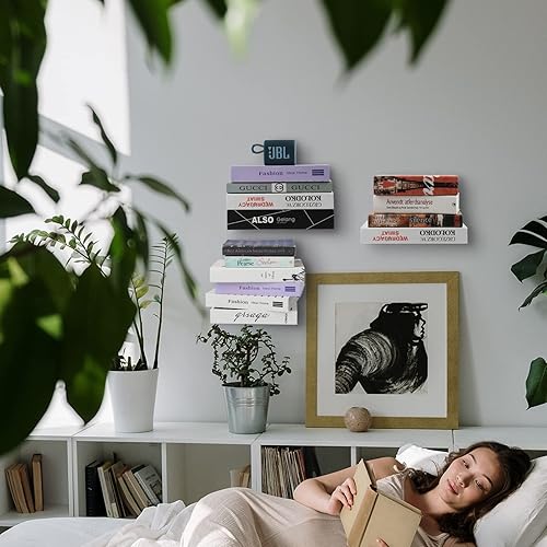 Miniatura 57 de Homakover Estanterías flotantes invisibles, organizadores de libros de alta resistencia, estantería montada en la pared, estantes de almacenamiento