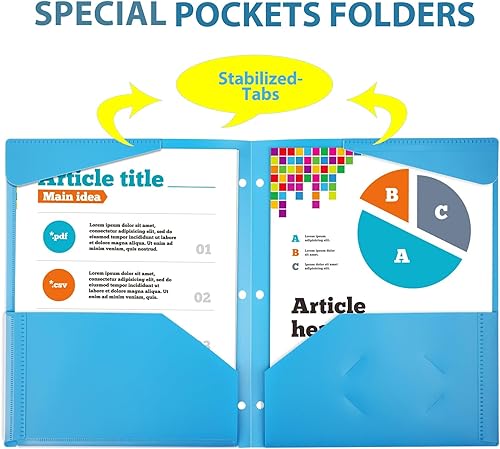 Miniatura 3 de TEWRLANDE - Paquete de 16 carpetas resistentes de 3 bolsillos con agujeros, carpetas de plástico con bolsillo frontal transparente para carpeta de 3