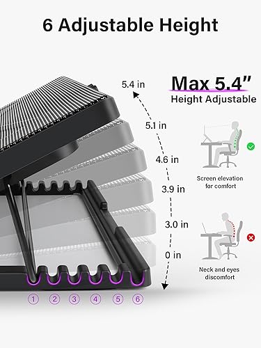 Miniatura 10 de Kootek Almohadilla de enfriamiento para laptop, enfriador de laptop con 5 ventiladores silenciosos para computadora de 12 a 17 pulgadas, ventilador
