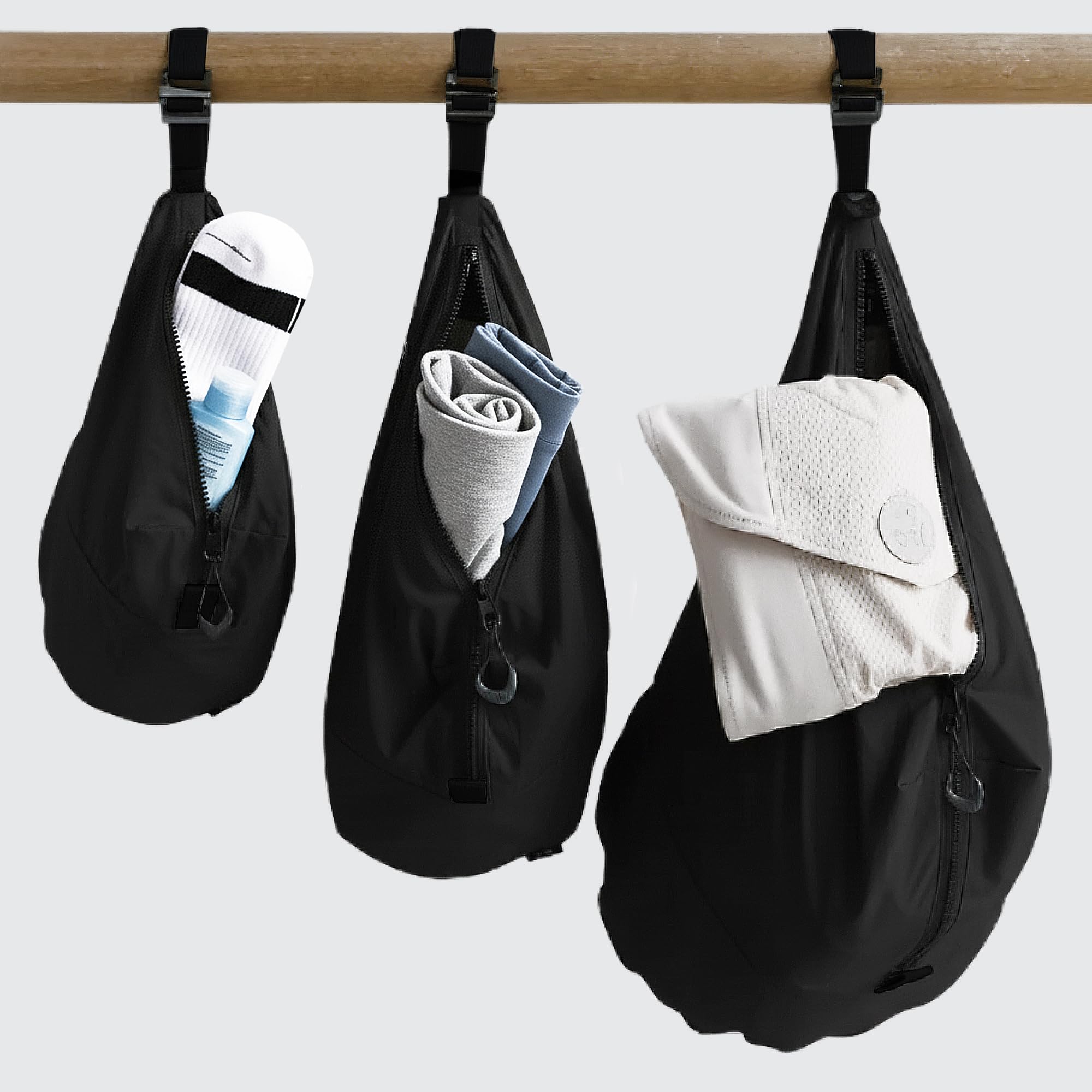 trtl Packing Pods, Black - Hanging Packing Cubes for Travel - Organizer Bags for Luggage to Maximize Space in Suitcase - Travel Packing Organizers - Includes Carry Strap - 3 Cube Sizes - 3 Pack