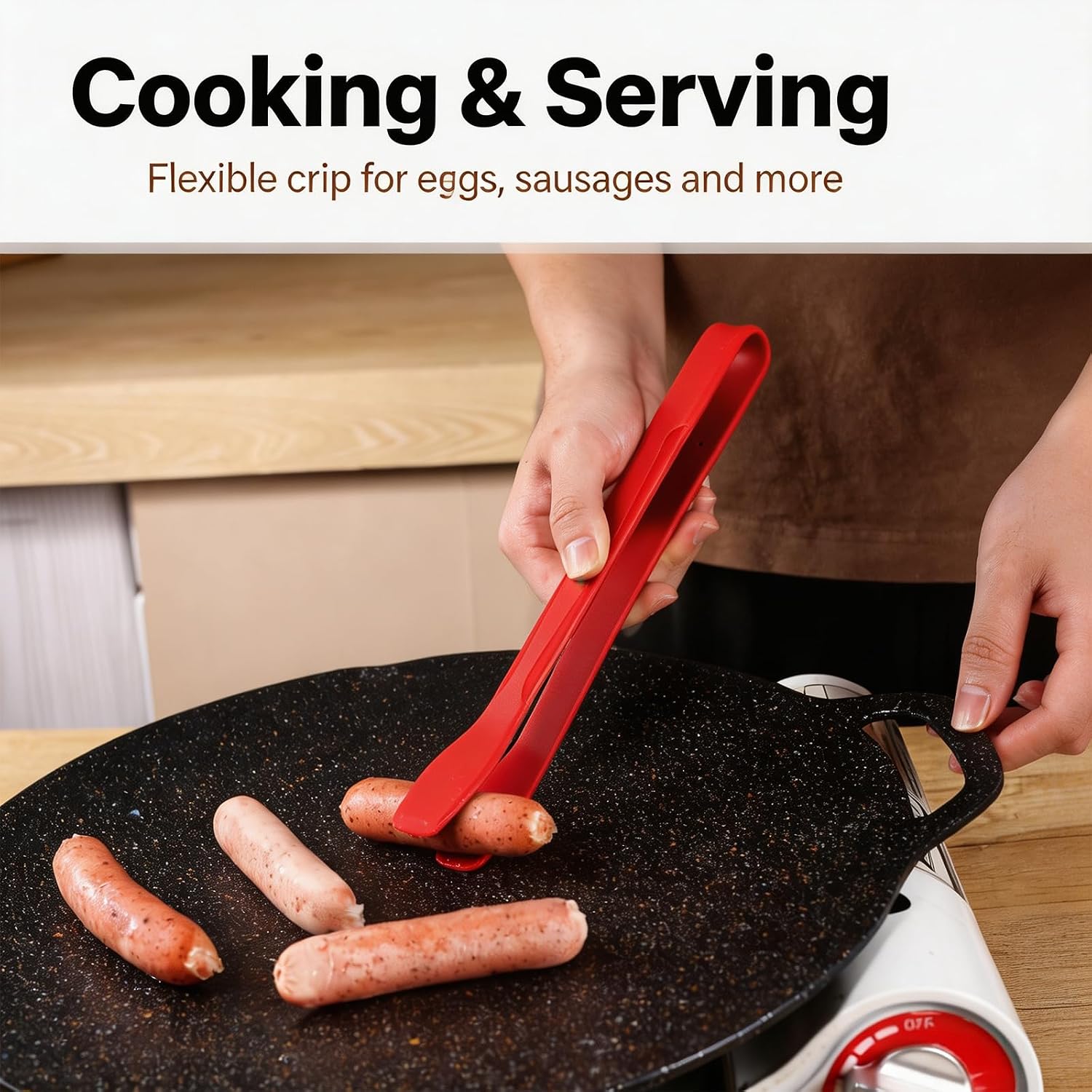 11-Inch Silicone Tongs for Cooking, Heat Resistant Kitchen Tongs with Silicone Tips and Sturdy Stainless Steel Core, Non-Stick Safe for Air Fryer, Flipping, BBQ, and Salad (Red)