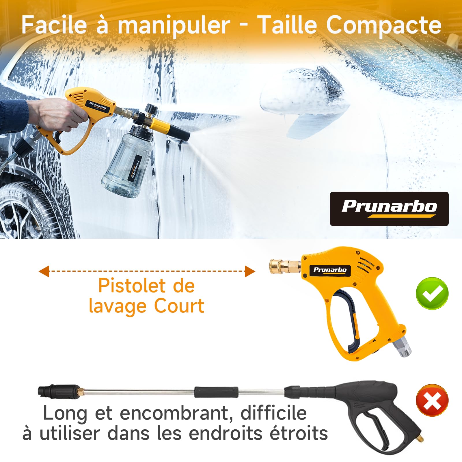 Canon à Mousse Compatible avec Kärcher K2-K7, Kit Lavage Auto | Pistolet Court, Mousse Épaisse, Nettoyage Rapide, Jantes, Carrosserie