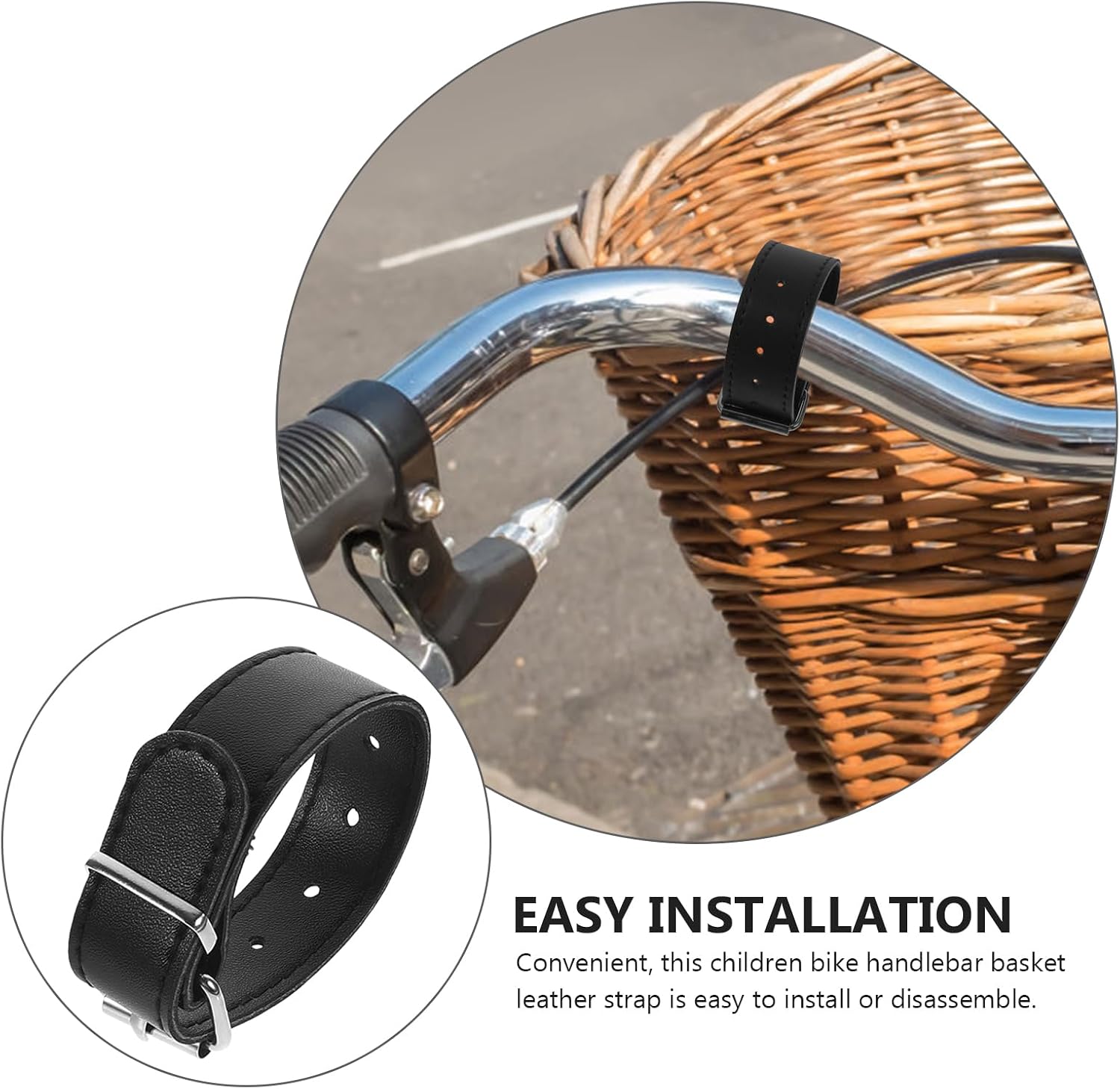 HOMSFOU Leather Stirrup Strap with Metal Buckle Adjustable Bike Front Basket Strap Bike Accessory for Bicycle Basket Decor