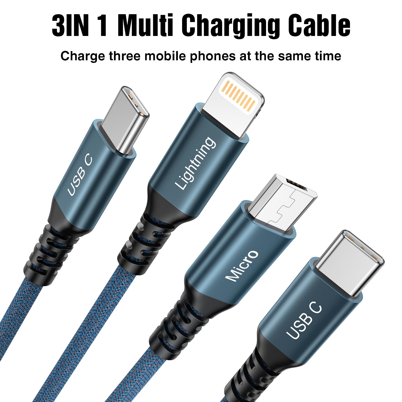 GIANAC Multi USB Cavo Di Ricarica Universale [0,5 M] Veloce 3 In 1 Multiplo IP Micro USB Tipo C Lightning Cable Per IPhone, Android Galaxy, Huawei, Oneplus, Sony, LG, Honor View-Gray - Foto 7