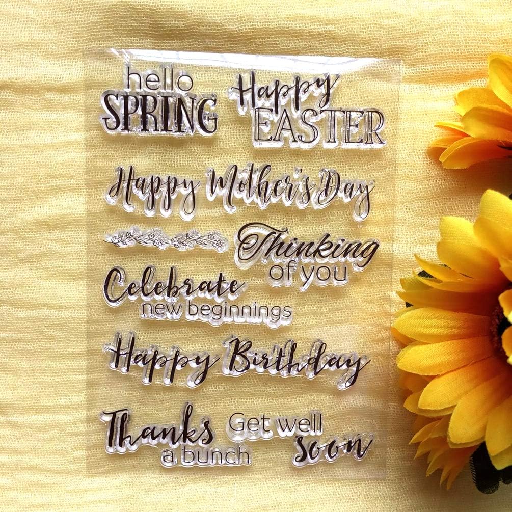 GAOZONGTER Words Happy Birthday Happy Mother's Day Clear Stamps for Card Making DIY Scrapbooking Silicone Stamps Transparent Stamps Album Photo Decor