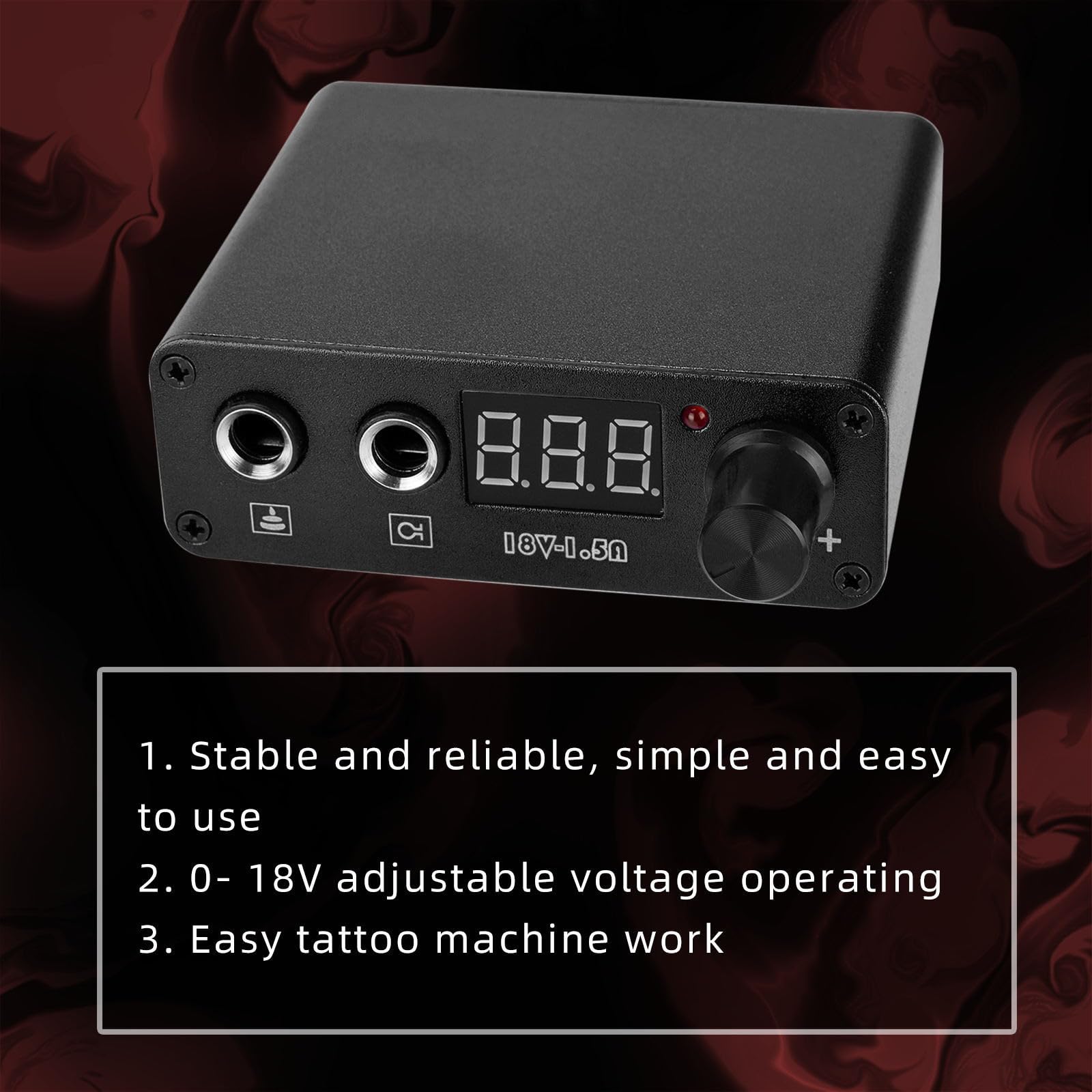 Alimentatore di tatuaggio digitale compatto - Mini alimentazione professionale con display LED, porta di ricarica USB e tensione regolabile per macchine rotanti e bobine
