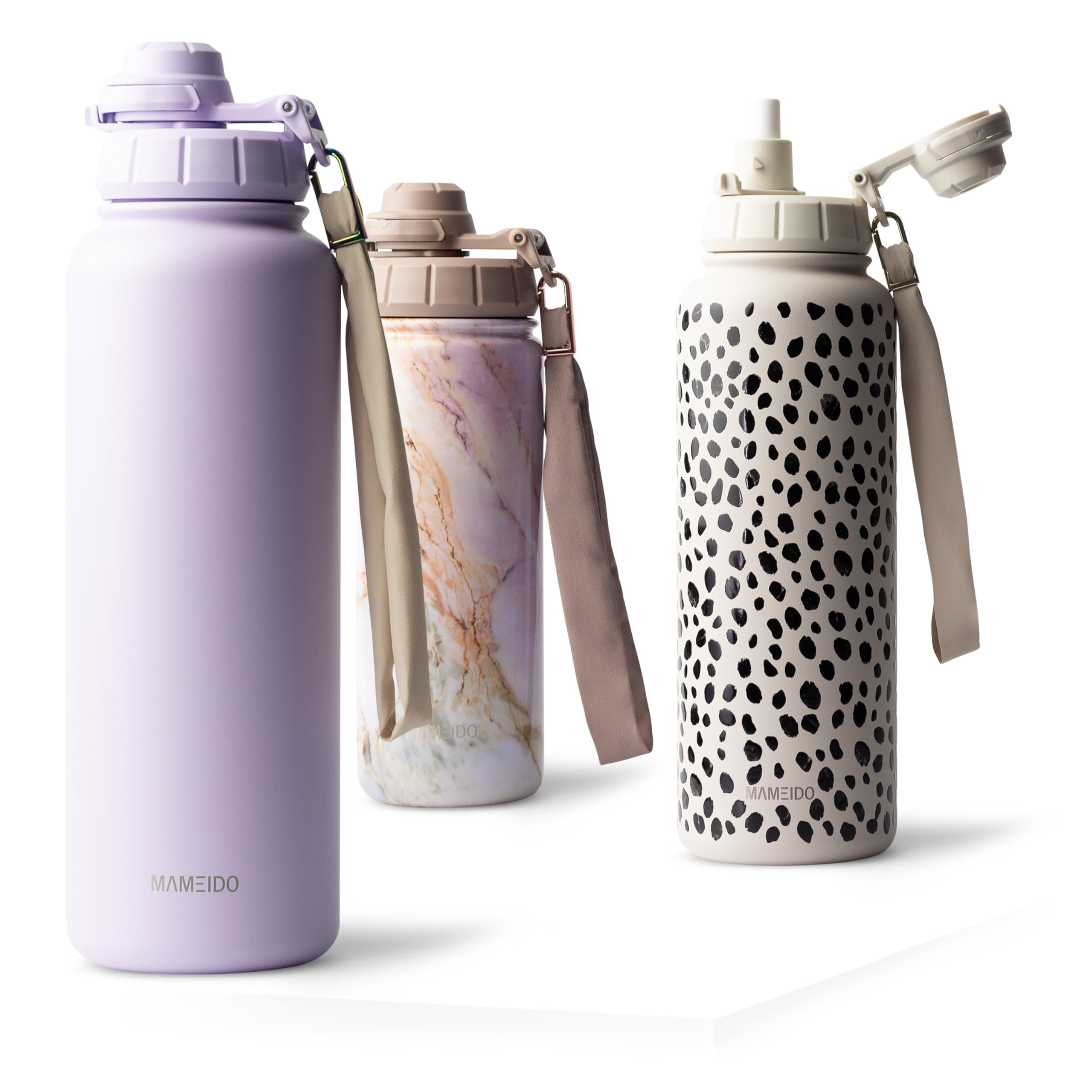 MAMEIDO Thermosflasche mit Strohhalm 700 ml, auslaufsichere Trinkflasche Edelstahl isoliert, Wasserflasche mit Trageschlaufe, Isolierflasche BPA-frei (Lavender Haze)