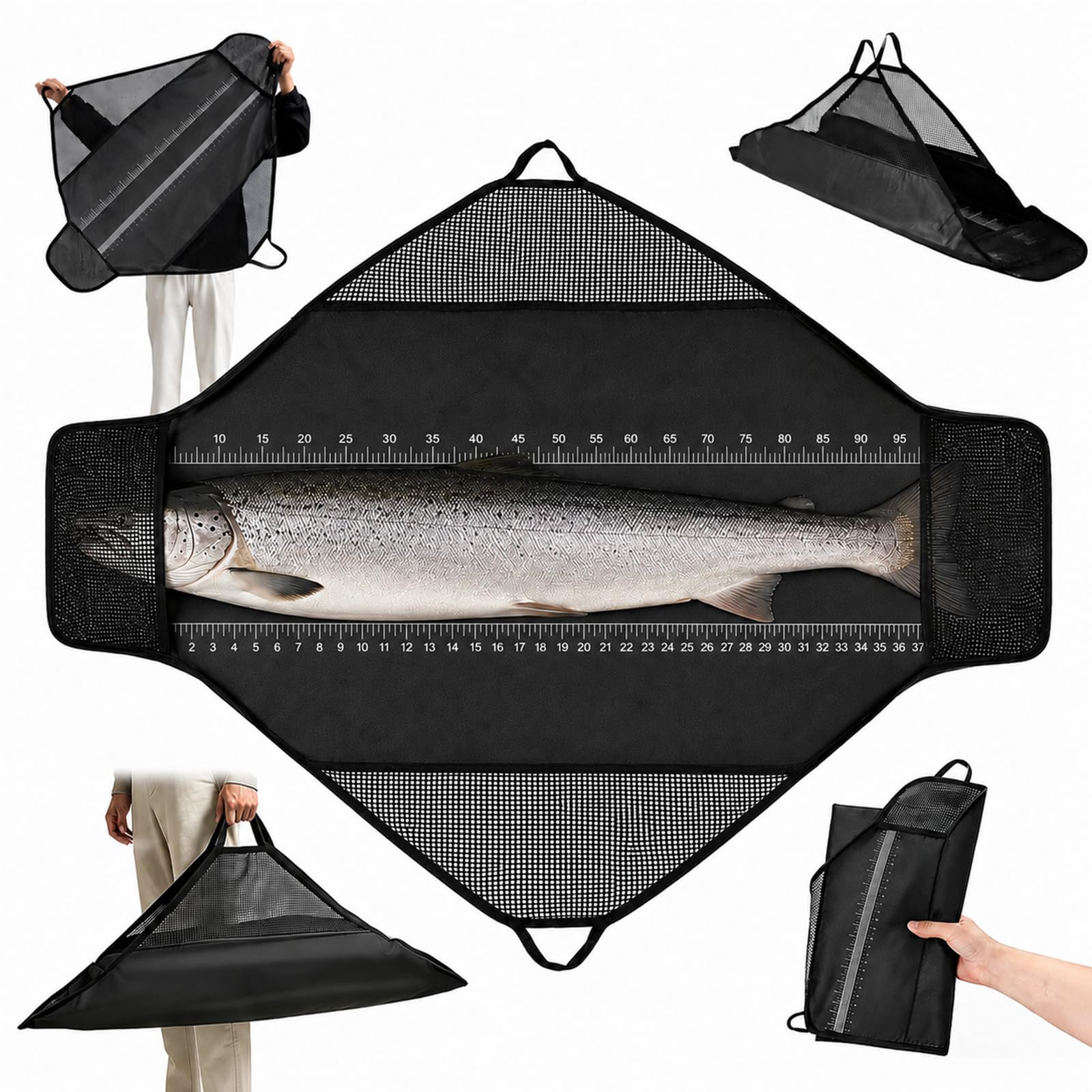 Abhakmatte-Angeln 4-in-1 Abhakmatte mit Maßband Wasserdicht Fischmatte Karpfensack Angelmatte mit Griffen Angelzubehör Angel Zubehör für Rotauge, Barsch, Karpfen, Brasen, Raubfisch