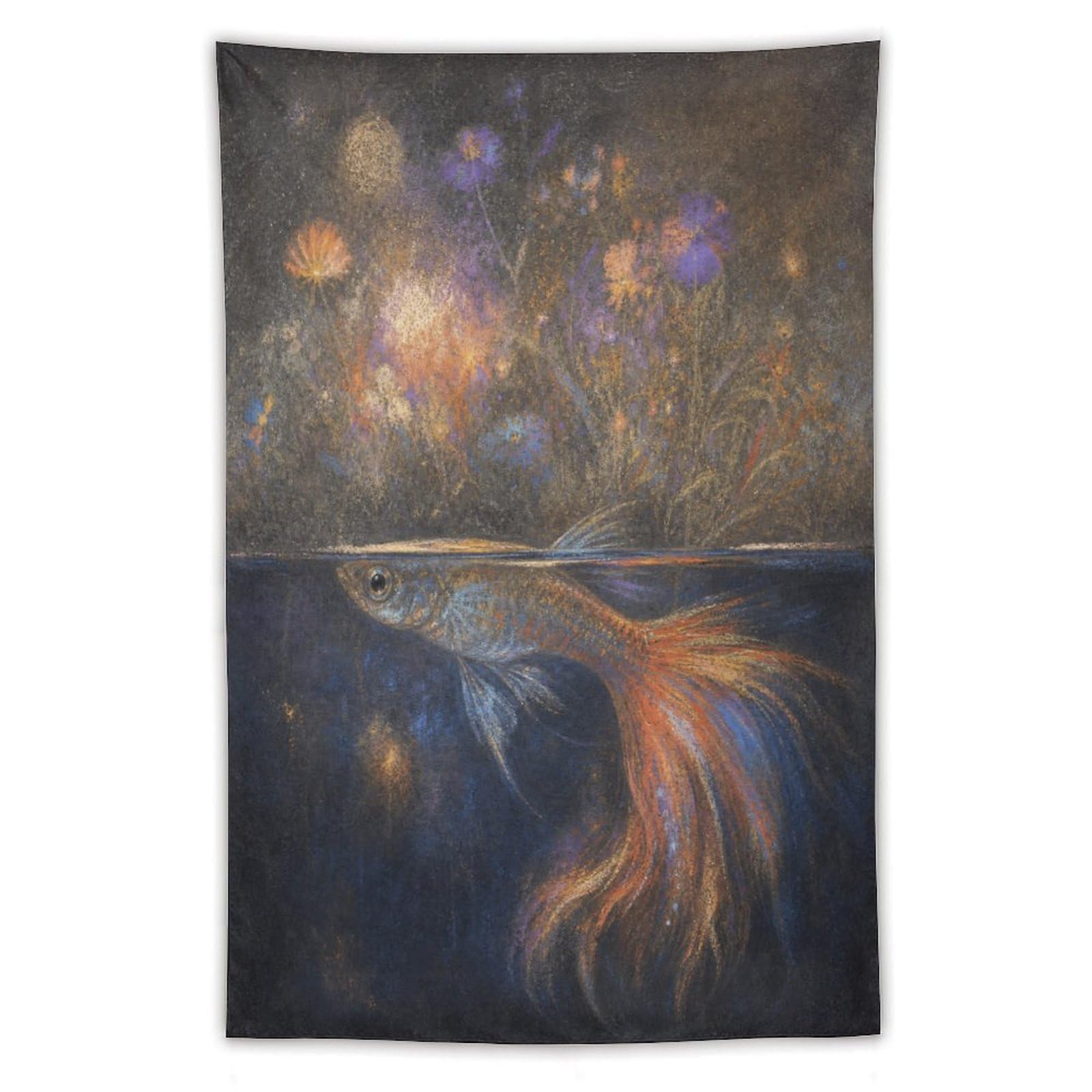 W7C8U2X3 Glowing Betta Fish Wall Tapestry, Realistic Illustration, Entryway
